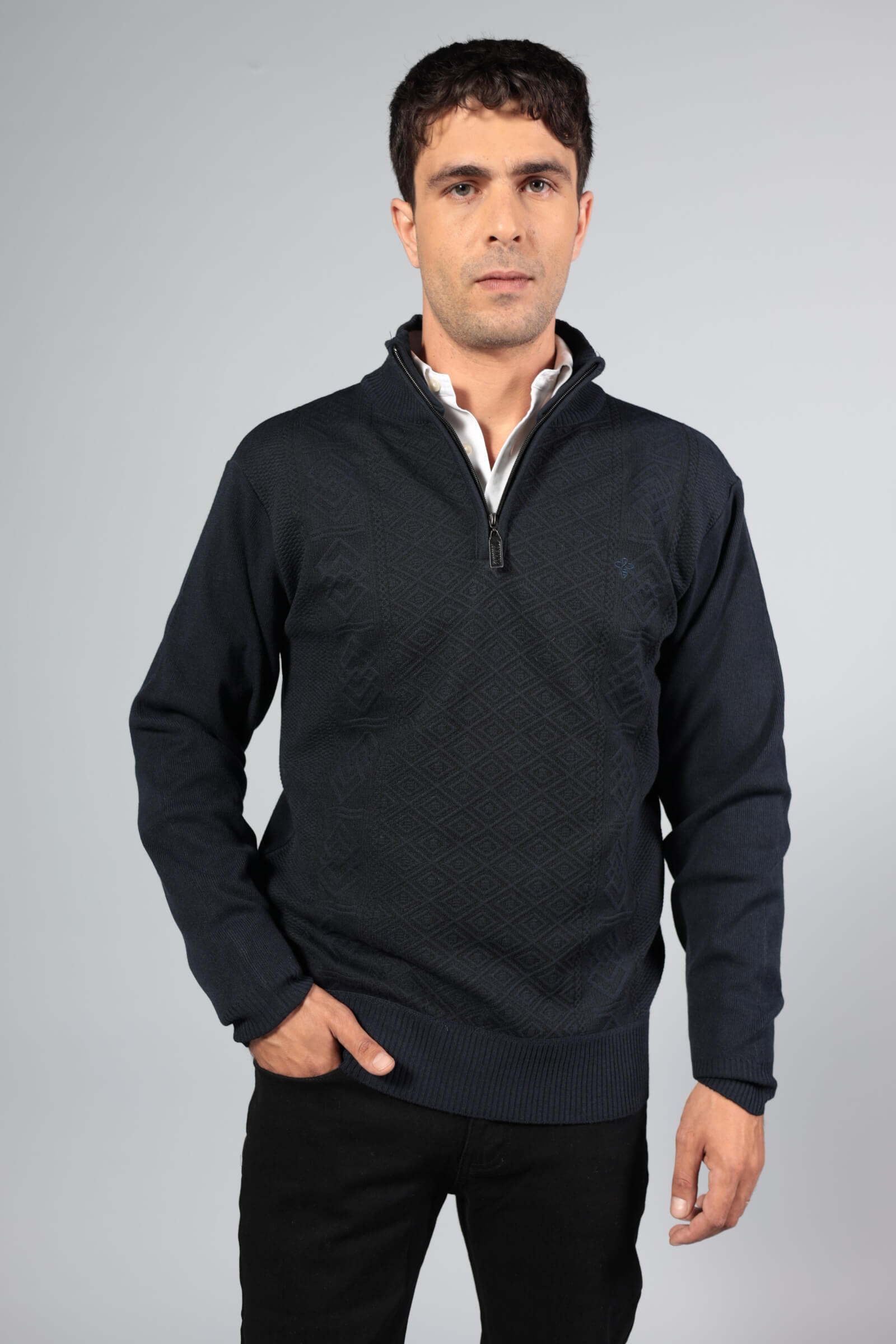 סריג 1/4 רוכסן כחול