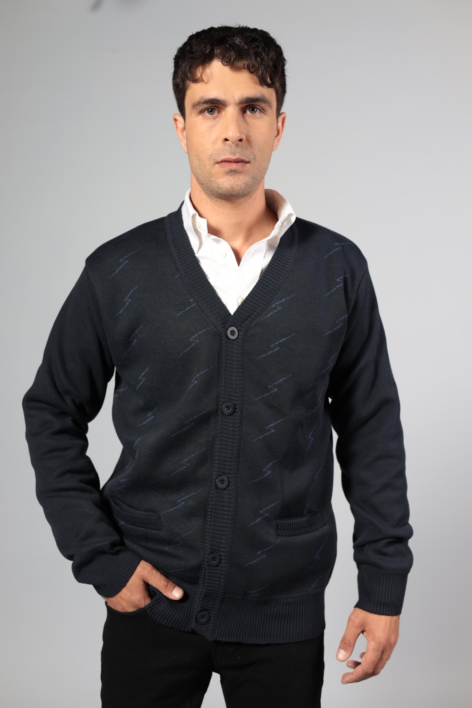 קרדיגן פליז דפוס כחול