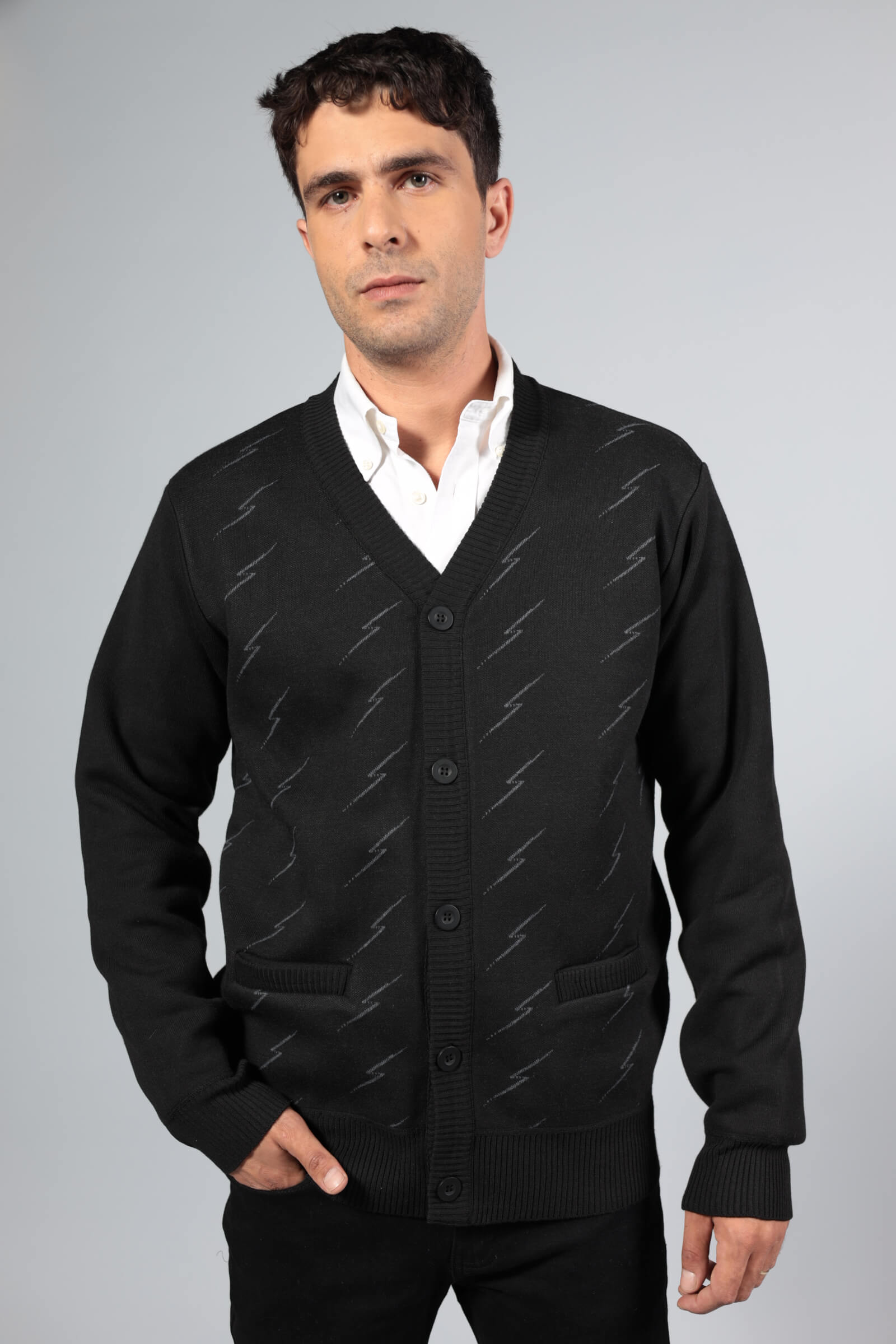 קרדיגן פליז דפוס שחור