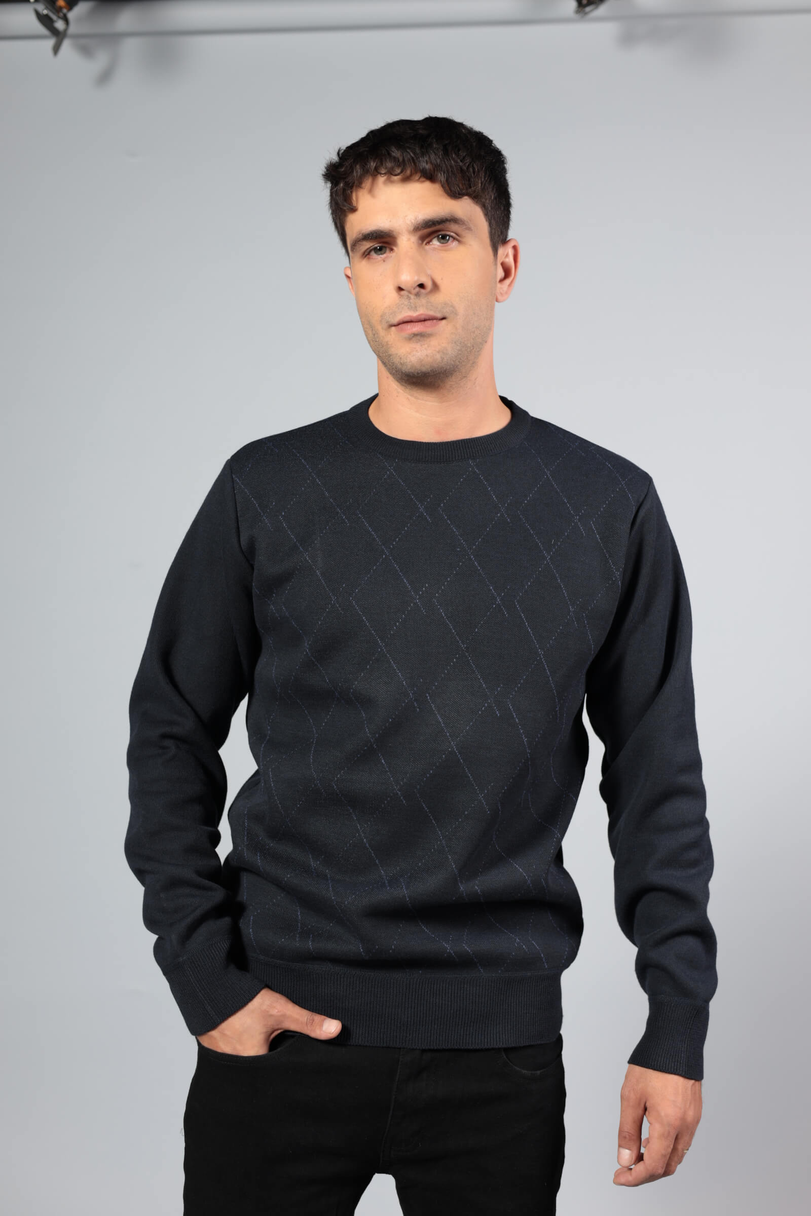 סריג פליז מעוינים כחול