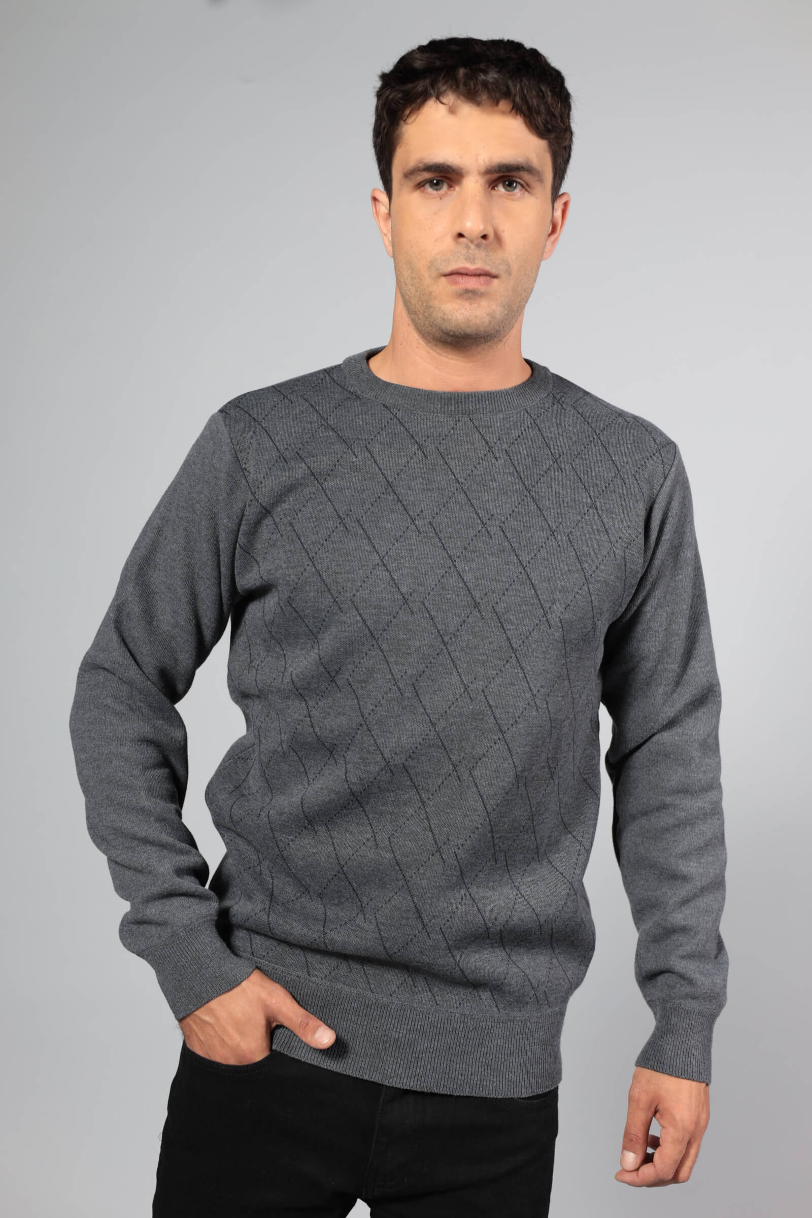 סריג פליז מעוינים אפור