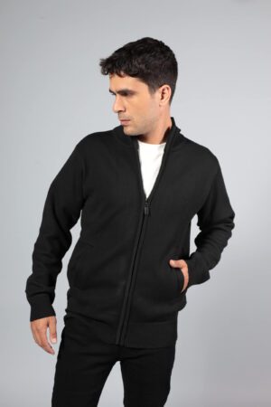 סריג פליז רוכסן מלא שחור