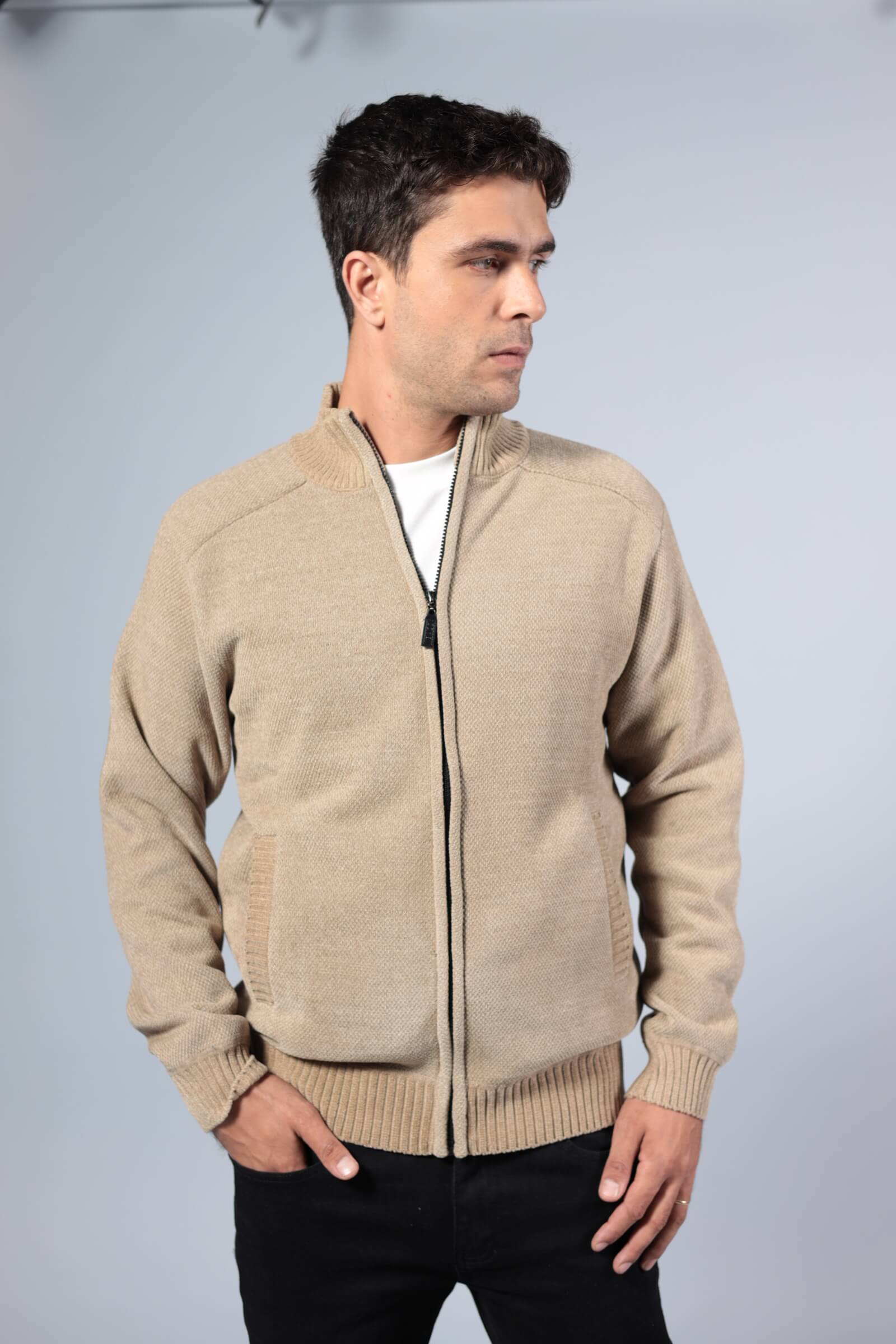 סריג פרווה צווארון בז'