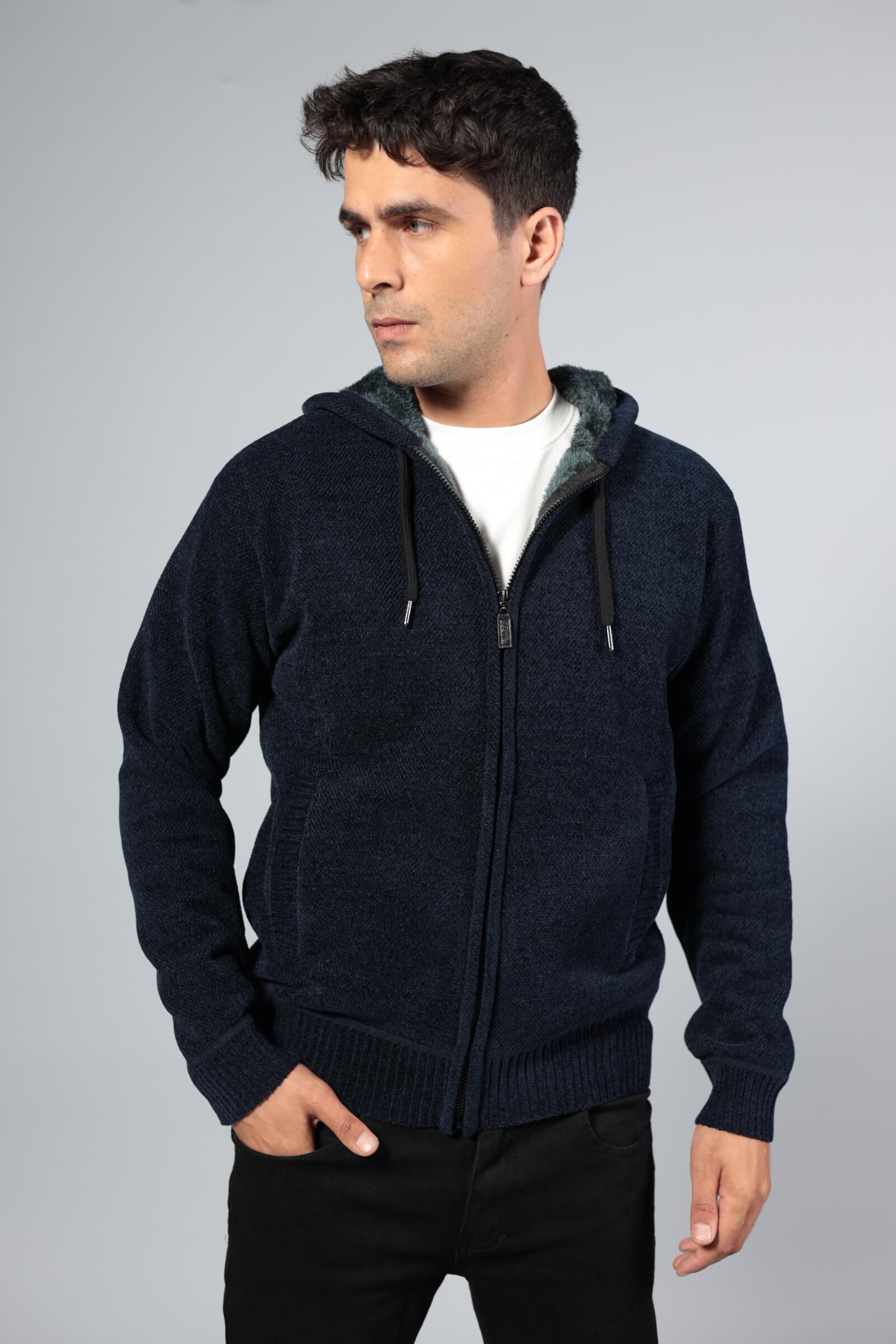 סריג פרווה קפוצ'ון כחול