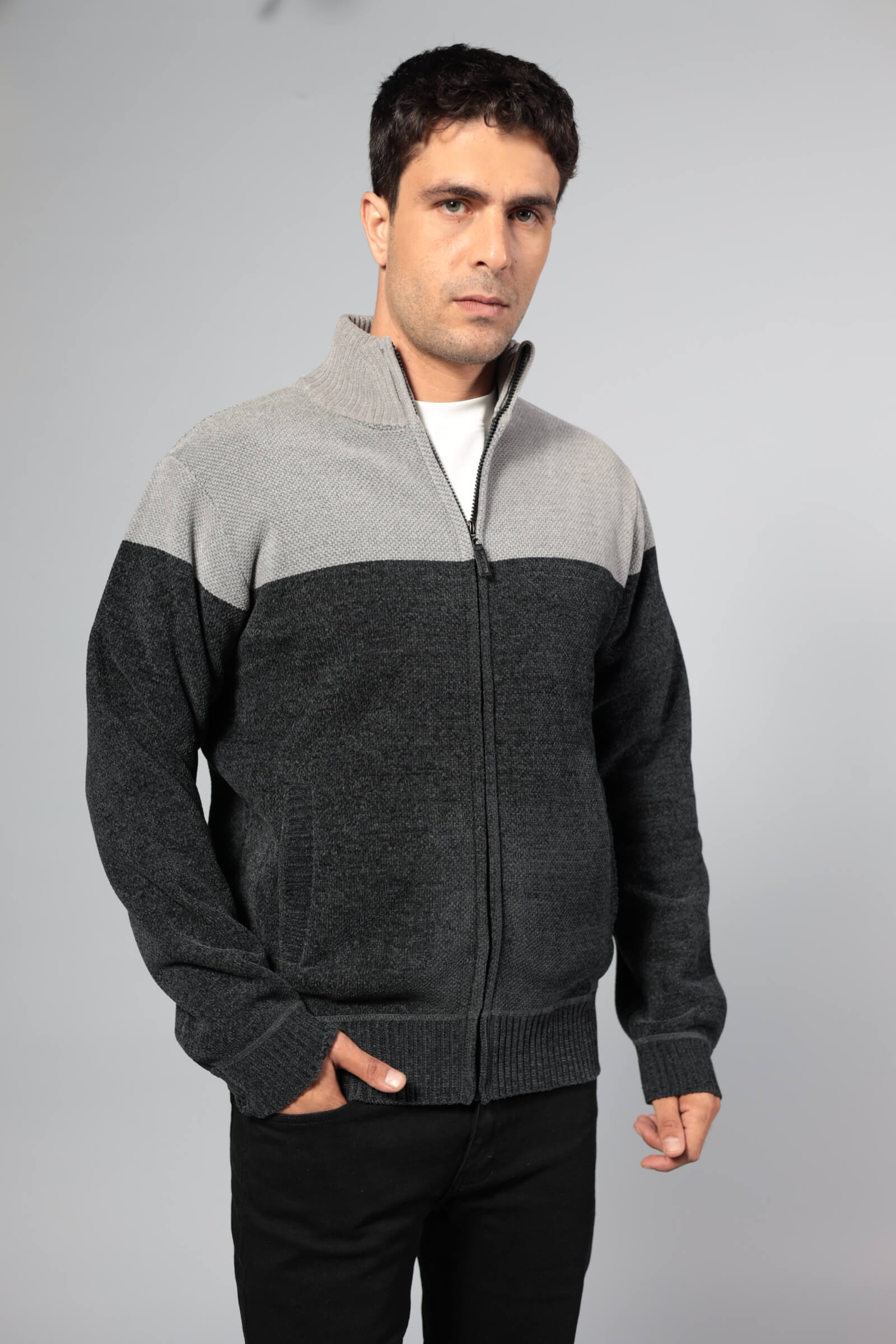 סריג פרווה משולב אפור