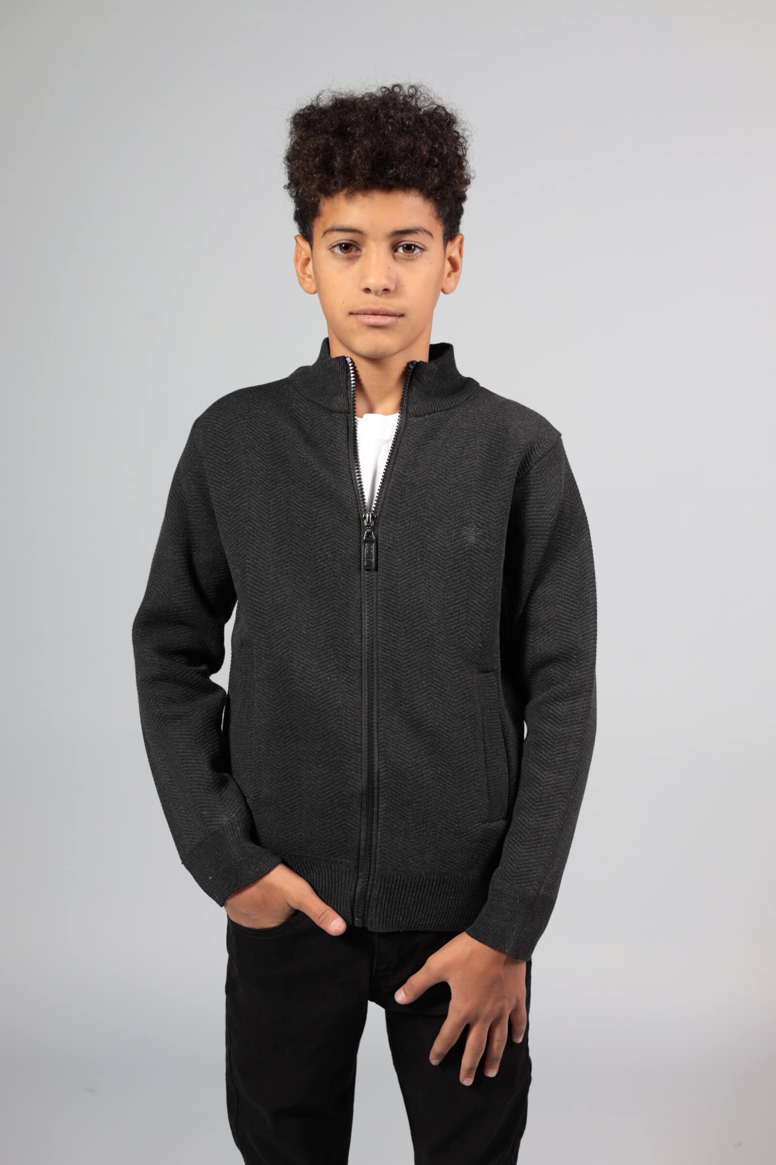 סריג פליז רוכסן מלא אפור