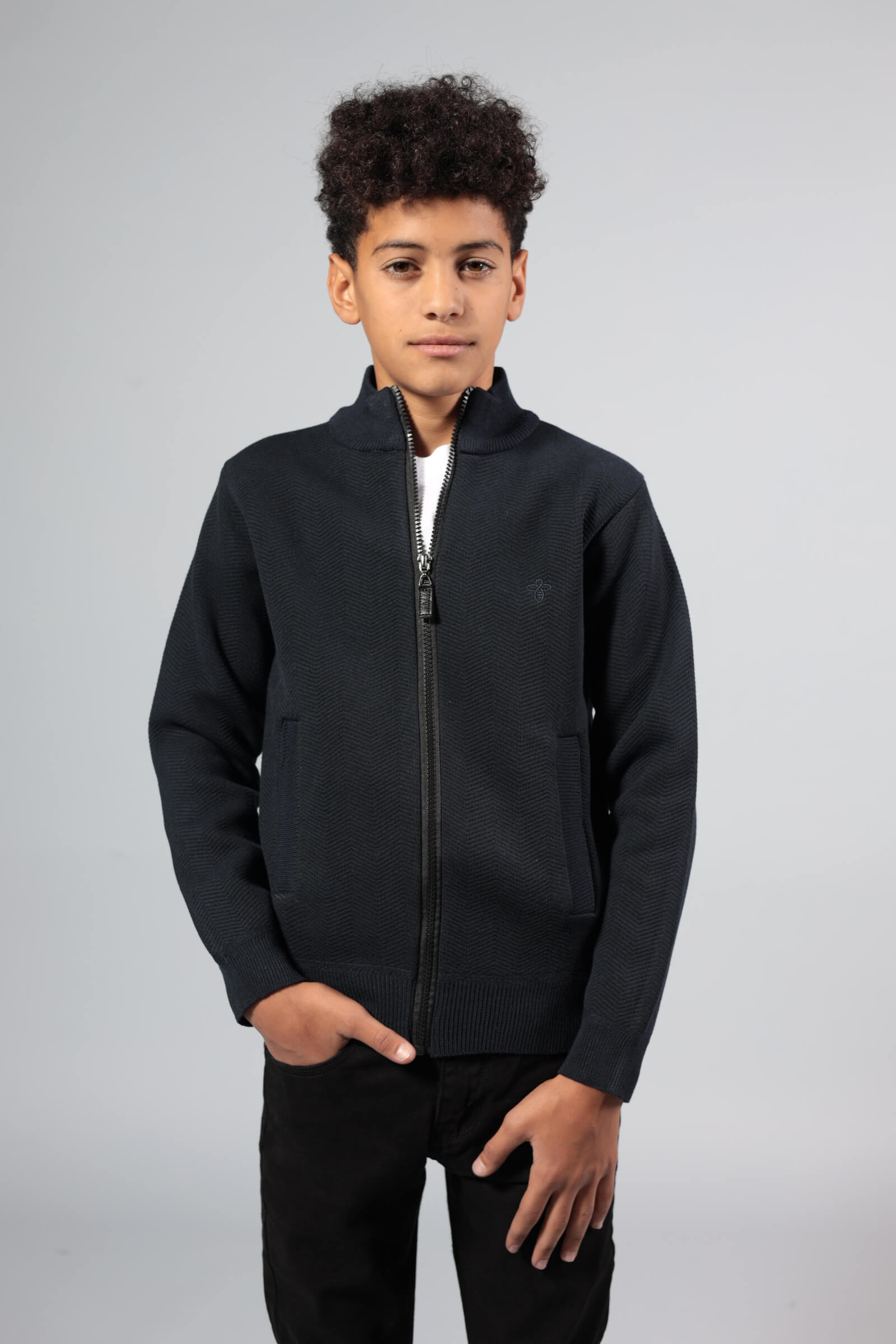 סריג פליז רוכסן מלא כחול