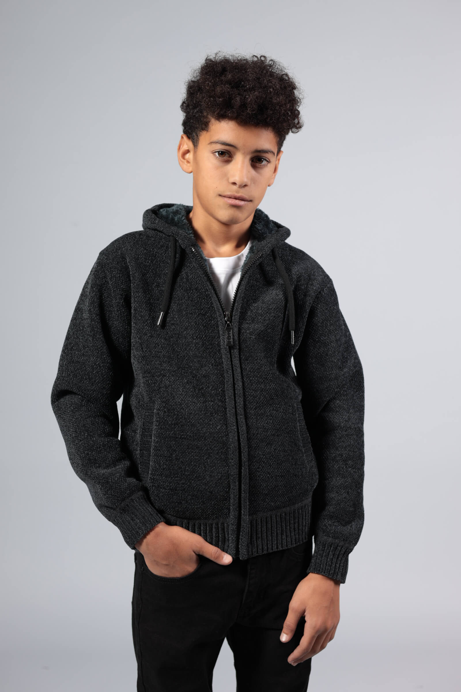 סריג פרווה קפוצ'ון אפור